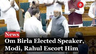 Om Birla Elected As Lok Sabha Speaker Again PM Modi Rahul Gandhi Escort Him To Chair