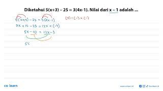 Diketahui 5x + 3 - 25 = 34x - 1. Nilai dari x - 1 adalah ...