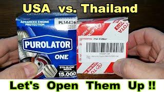 Purolator One PL14476 Oil Filter vs. Toyota 90915 YZZF2 Oil Filter Cut Open Comparison