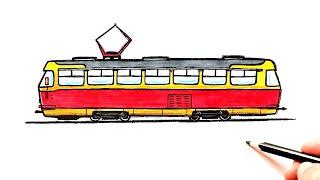 How to draw a Tram  Drawing tutorial