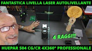 Huepar S04CG Livella Laser Autolivellante 4x360 4D 16 raggi BT. Livella professionale raggio verde