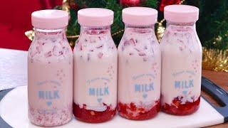 นมสดสตรอเบอร์รี่สไตล์เกาหลี Fresh Strawberry milk