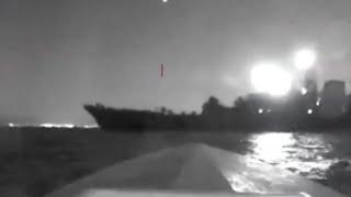 Ukraine sea drone attack on Russian ship  Raw video