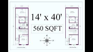 14*40 GHAR KA NAKSHA II 14x40 14 X 40 GHAR KA NAKSHA  560 SQFT HOUSE PLAN  62  GAJ