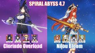 C0 Clorinde Overload & C0 Nilou Bloom  Spiral Abyss 4.7  Genshin Impact