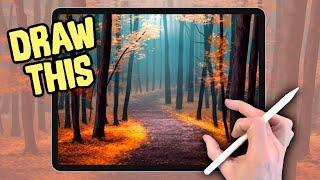 IPAD PAINTING MADE EASY - Fall Autumn Woodland landscape Procreate tutorial