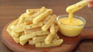 Fried Potatoes and Cheese Sauce  How to Make Crispy French Fries