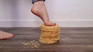 Poppadom tower of doom  Bare foot Food crushing & ASMR