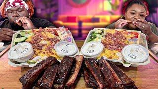 SMOKED BBQ RIBS W LOADED SALADS  MUKBANG EATING SHOW