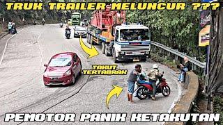 Kaget...Pemotor Panik Takut Tertabrak Saat Ada Trailer Turun Sitinjau Lauik Pkjr Langsung Menolong