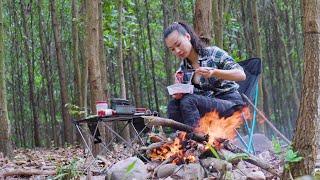 Solo Bushcraft Camp  Camping girl alone  Susus simple roast beef