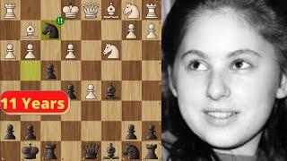 Brutal Attack with Crushing Knight Sacrifice by Chess Queen Judit Polgar @ 11 Years