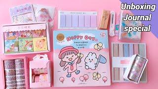 new journal unboxing  kawaii sticker + Washi tape + mini diary + highlighter + cat knife unboxing