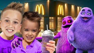 Vlad and Niki Grimace Shake Challenge Reaction in Real Life at McDonalds