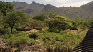 Aerial view of a Larim tribe village Boya Mountains Imatong South Sudan