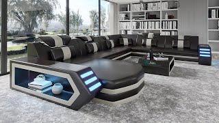 Eileend Leather Sectional Sofa with LED Lights  Futuristic Furniture   Jubilee Furniture