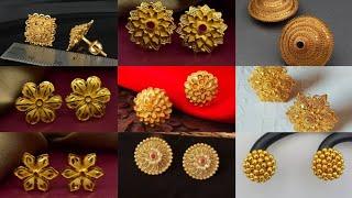 Latest 22K Gold Studs Earrings Designs  Gold Tops Collection 2021  Beautiful Round Gold Earrings