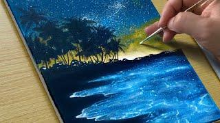 How to Paint a Romantic Beach  Acrylic Painting for Beginners