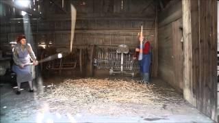 Threshing with hand flails – two people threshing