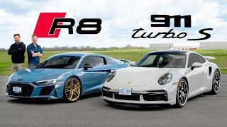 2021 Porsche 911 Turbo S vs Audi R8 V10 Decennium  DRAG RACE ROAD & TRACK REVIEW