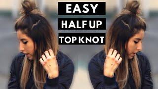 QUICK AND EASY HALF UP HALF DOWN TOP BUN  HAIRSTYLE TUTORIAL *SUPER CUTE*  LUCIA DELREAL