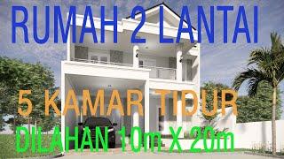 Gambar perencanaan rumah 2 Lantai di lahan 10mx20m - 5 kamar tidur ada musholla & gudang