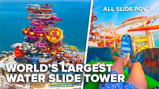 NEW World’s TALLEST water slide tower  All slide POV’s at Meryal Waterpark Qatar