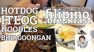 MUKBANG  Filipino Breakfast Itlog pancit hotdog at binagoongan