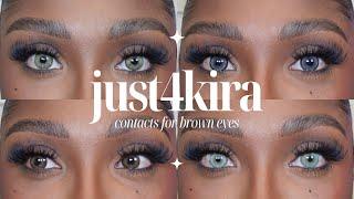 BEST COLOR CONTACTS FOR BROWN EYES AND BROWN SKIN ft. JUST4KIRA  Imani Tierra