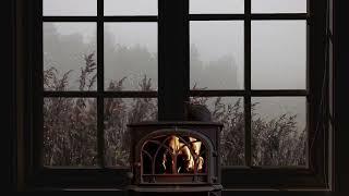 Rain on window - crackling fire and misty atmosphere for sleep study relax