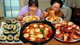 Moms Onion Kimchi and Soft tofu Yeol Ramen Cucumber Kimbap Mukbang & Recipe & Farming