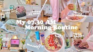 MY PRODUCTIVE 07.30 AM MORNING ROUTINEhealthy mealdoing laundrysmoothie bowlcleaning my room