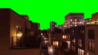 City Buildings Time-lapse Green Screen Background 4K Video Effect w alley sidewalk & lights.