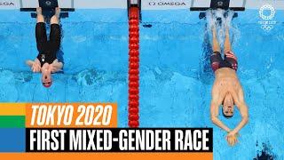 Historical First Swimming Mixed-Gender Race at the Olympics  Tokyo 2020 Replays