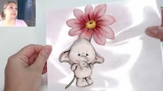 Аппликация на торт Слонёнок с цветком_Cake Application Elephant with Flower