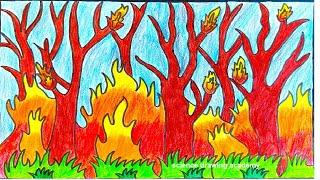 forest fire drawing natural disaster drawing in simple and easy steps  science drawing academy