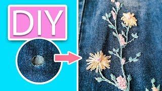  DIY  ЛАЙФХАКИ С ОДЕЖДОЙВышивка. Как спрятать дырку на джинсах?  ©VIKTORIA