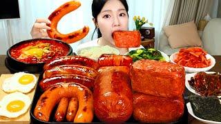ASMR MUKBANG 직접 만든 킬바사 소세지 통 스팸 순두부 찌개 먹방 & 레시피 FRIED SAUSAGE AND KOREAN HOME MEAL EATING