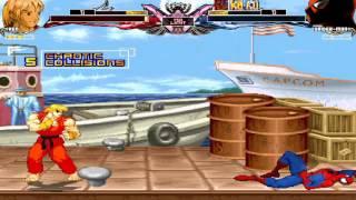 MUGEN MvC2 Ken Vs.Captain America Iron Man Spider Man and Cyber Akuma