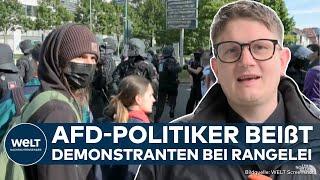 ESSEN AfD-Politiker beißt Demonstranten Viele Verletzte durch Krawalle am Parteitag in Grugahalle