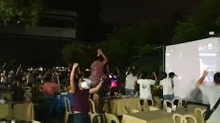 Crowd reaction to UP Maroons winning the UAAP - UP University Hotel #upfight