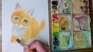How to paint a kitten with watercolor 水彩畫可愛貓咪