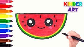 Как нарисовать арбуз  How to draw a cute watermelon