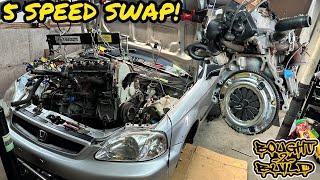 5 SPEED SWAP ON THE 99 $500 CIVIC #exedy #honda #swap #manual #civic #ek #ekcivic #hatch #hatchback