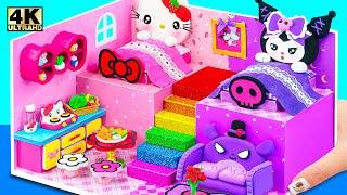 Build Hello Kitty Dream House with 2 Bedroom Purple Room for Kuromi - DIY Miniature Cardboard House