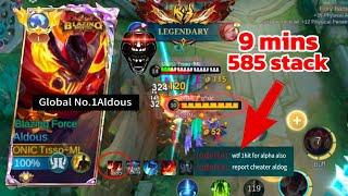 WTF 9 MINS 585 STACK  IN SOLO RANKED TOP 1 GLOBAL ALDOUSbuilds ? watch end-MLBB