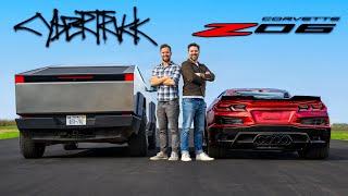 Tesla Cybertruck Cyberbeast vs Corvette Z06  DRAG & ROLL RACE