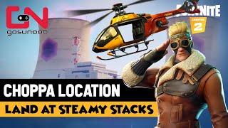 Fortnite Land CHOPPA at the Bottom of STEAMY STACKS - Chopper Location WEEK 3 Challenge