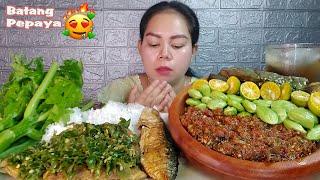 Ngelalap Batang Pepaya ikan asin sambal terasi super pedas #Mukbang