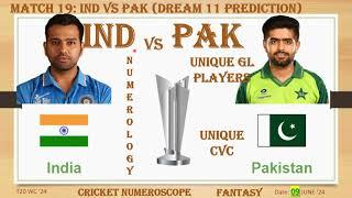 Ind v Pak Dream11  Numerology Prediction Ind vs Pak  Ind vs Pak Match 19  T20WC24